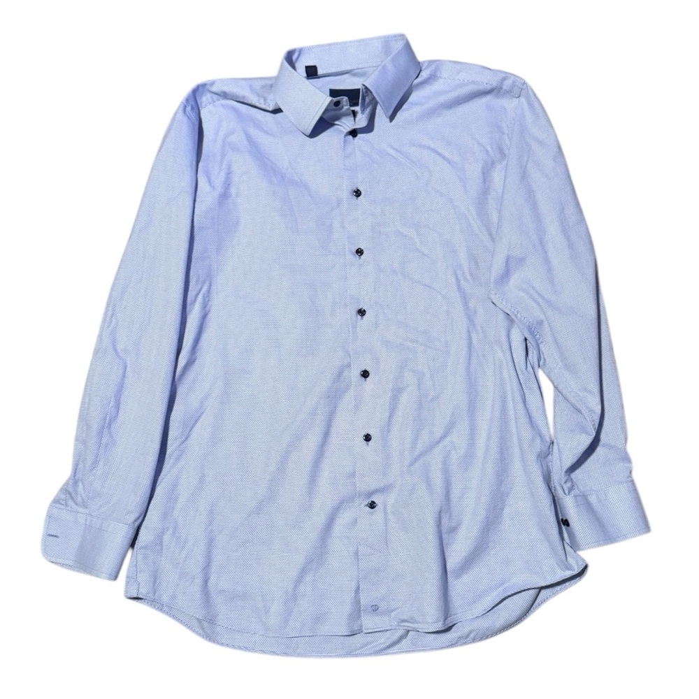 ✨SOLD✨ David Donahue Mens Trim Fit Blue Patterned Button Down Dress Shirt, Sz 18